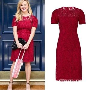 Draper James Red Lace Short-Sleeve Sheath Dress
